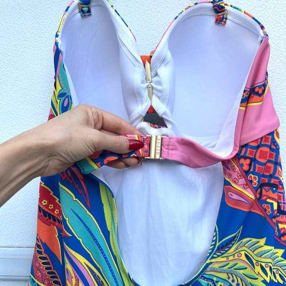 Boden Swimsuit One Piece Plus Sz 16-18 Colorful Santorini Halter Padded Resort - Picture 6 of 16